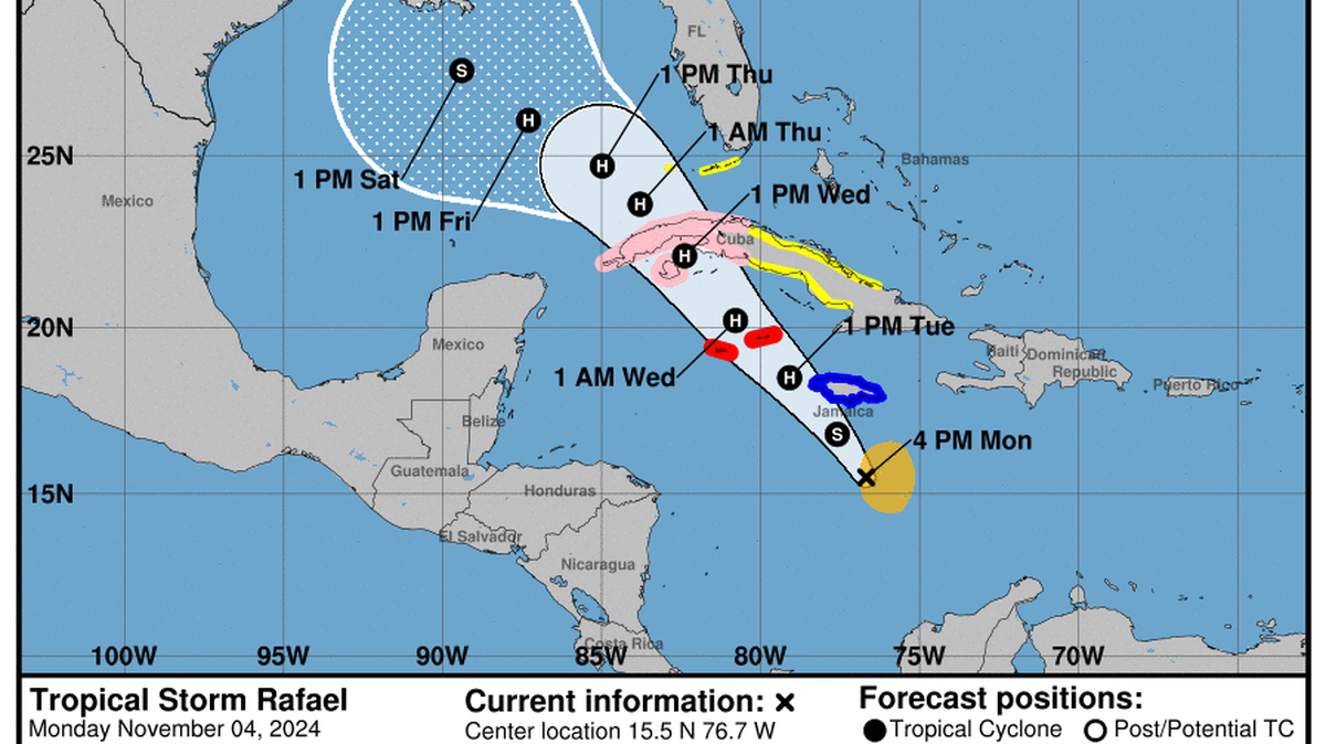 Tropical Storm Rafael has formed in the Caribbean. It could be a hurricane as soon as Tuesday.