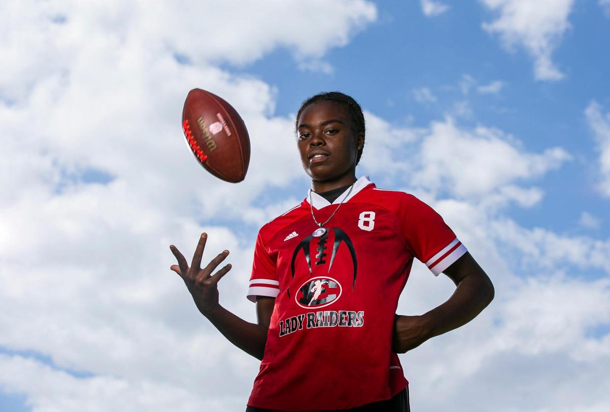 Dade Flag Football Player of the Year Vonessha Howell, from Miami Edison High School, is photographed at A.D. Barnes Park in Miami, Florida on Wednesday, May 11, 2022.