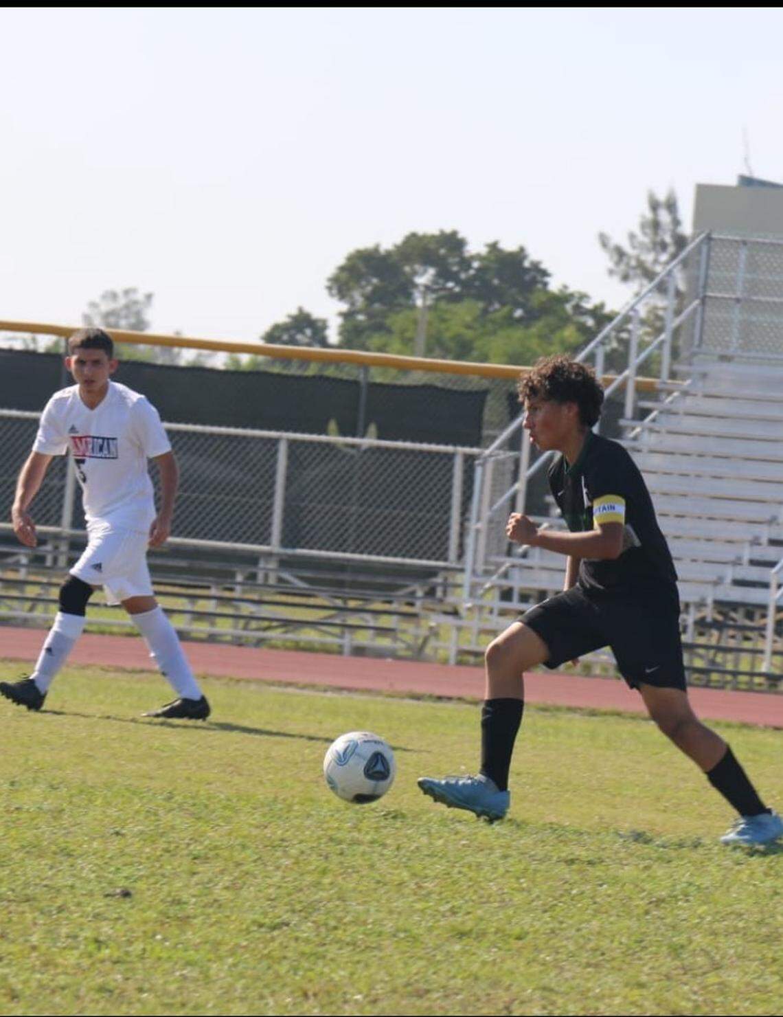 Daniel Luque competes in a soccer match for Hialeah Gardens High School. He attended one of the programs at his school put on by the Miami Marlins and the Positive Coaching Alliance.