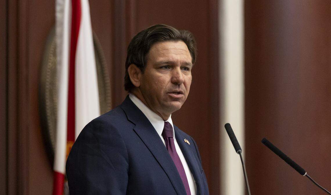 Florida Governor Ron DeSantis delivers his State of the State address during the first day of the legislative session at the Florida State Capitol on Tuesday, Jan. 13, 2026, in Tallahassee, Fla.