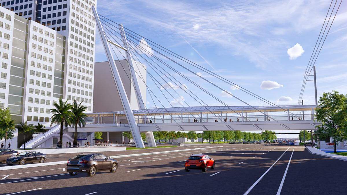 The Florida Department of Transportation released this rendering of the planned pedestrian bridge over Eighth Street, connecting Sweetwater with Florida International University. The first attempt at the bridge project resulted in a collapse in 2018 that killed six people.