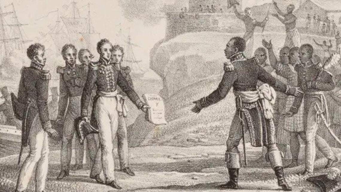Haitian President Jean-Pierre Boyer receiving Charles X’s decree recognizing Haitian independence on July 11, 1825.