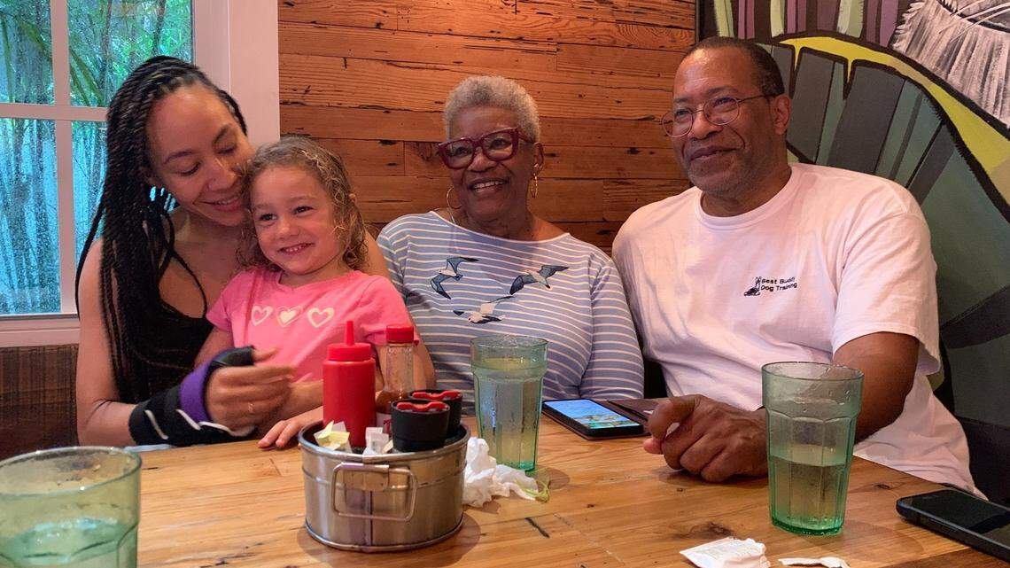 Bea Hines enjoys a moment with her family during a recent trip to Key West. From left, her granddaughter Afra, her 4-year-old great-granddaughter Loretta, Bea Hines and her son Shawn.