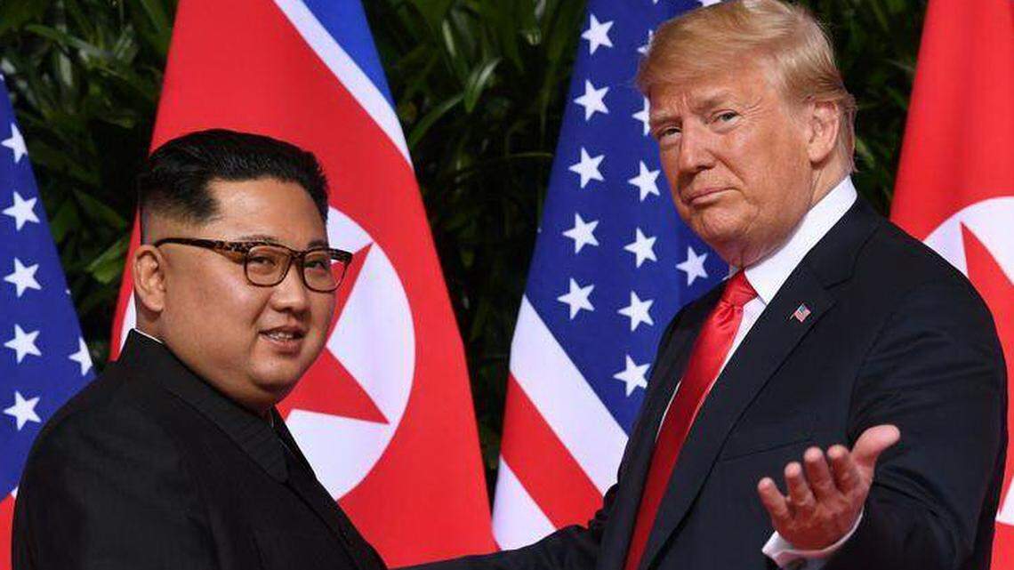 President Donald Trump and North Korean leader Kim Jong Un at the Capella Hotel on Sentosa Island in Singapore on June 12, 2018.