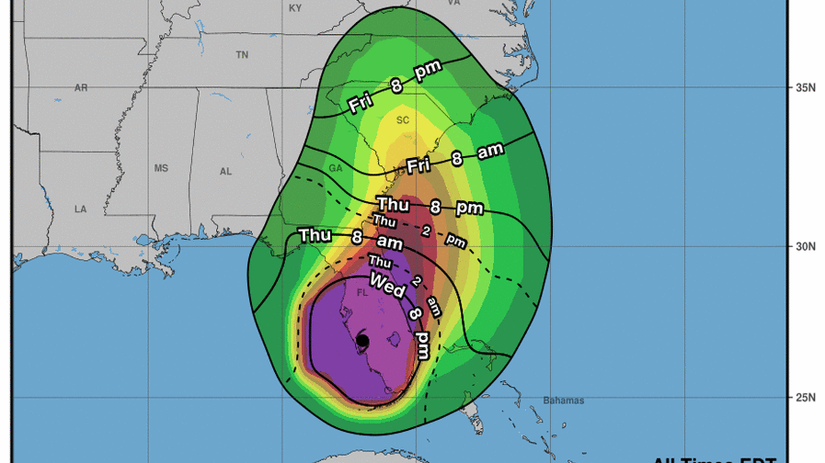 Hurricane Ian’s tropical storm-force winds are forecast to reach most of Florida by Wednesday night.