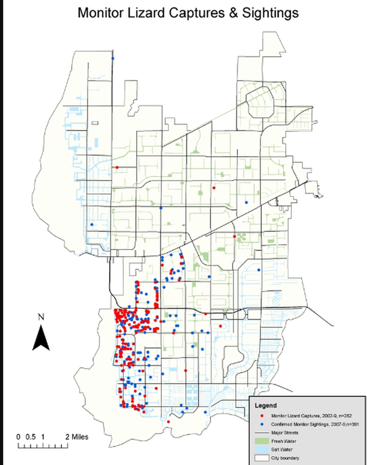 Monitor lizards captures and sightings in Cape Coral, Florida.