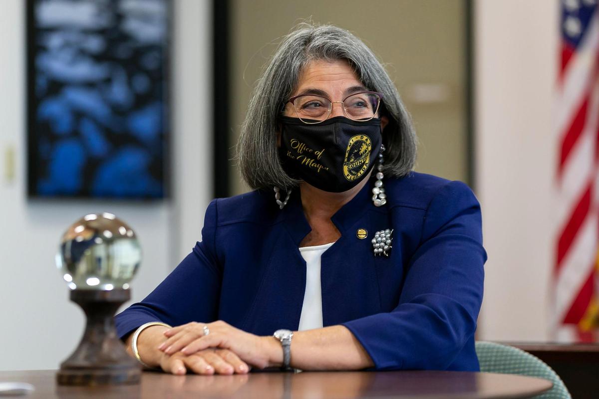 Miami-Dade County Mayor Daniella Levine Cava works from her office inside the Stephen P. Clark Government Center in downtown Miami on Wednesday, Feb. 24, 2021.
