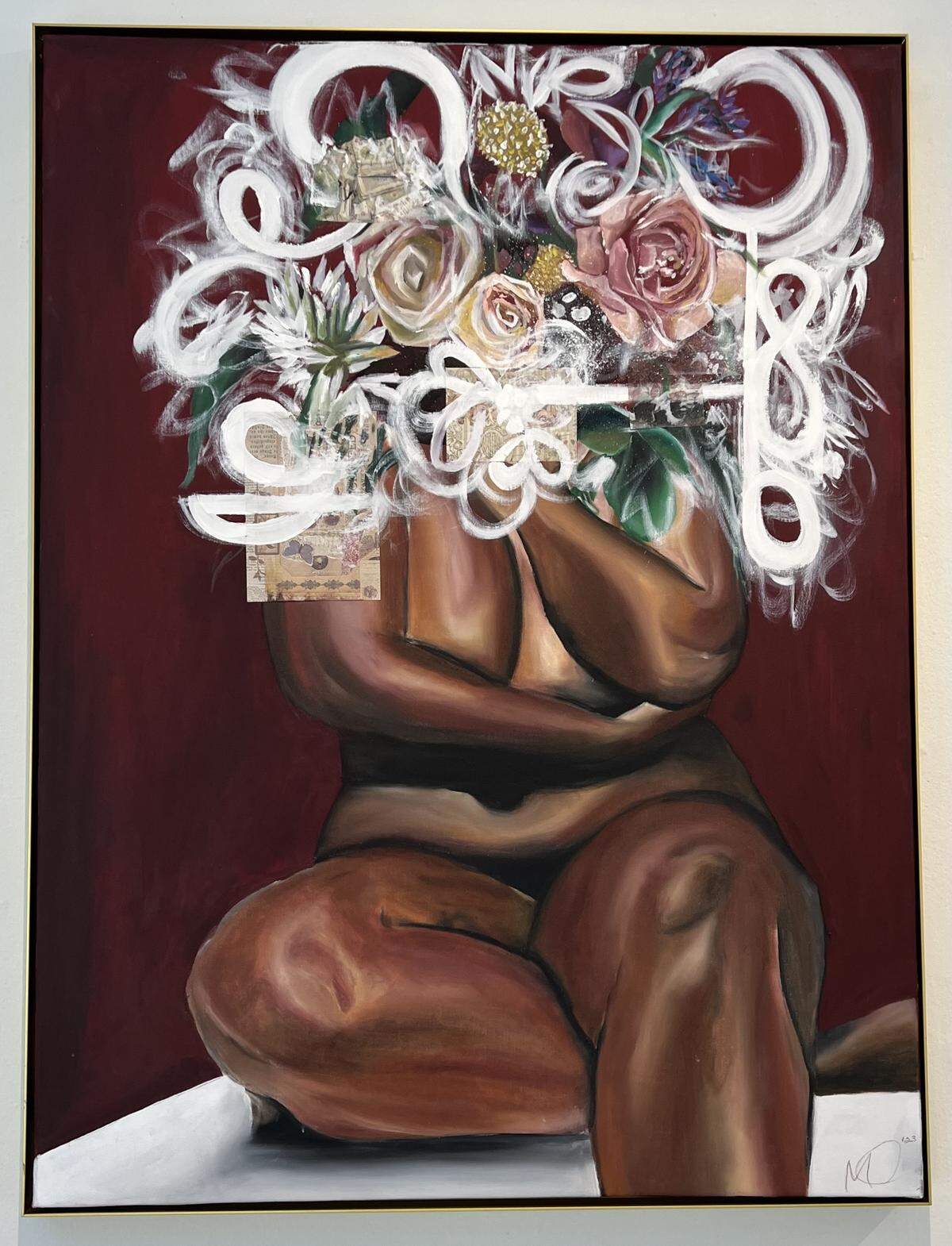 This piece, “Voloptuous,” by Magdala Charles features a full-figured woman and is included in the exhibit, La Couronne Des Fleurs at the Little Haiti Cultural Center. The exhibit runs through November 22.