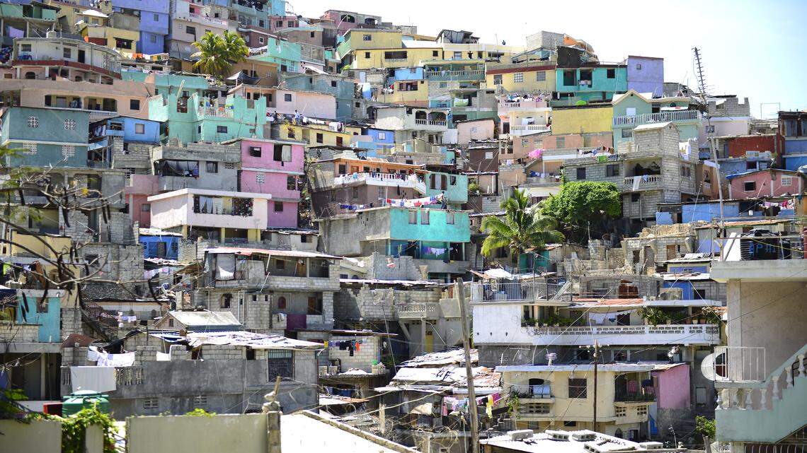 Housing stacked in Port-Au-Prince, Haiti.