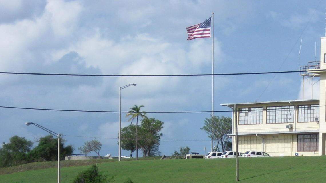The military commissions tribunal building on Monday, Sept. 20, 2010, the eve of Sudanese captive Noor Uthman Mohammed's hearing in this image cleared by a military escort, an enlisted sailor, operating under the new Department of Defense censorship ground rules.