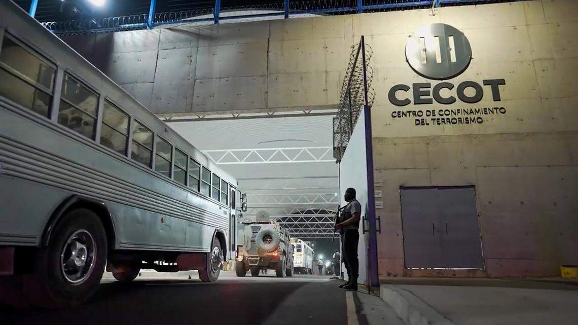 Alleged members of the Venezuelan criminal organization Tren de Aragua, deported by the U.S. government, detained at the Terrorism Confinement Center in Tecoluca, El Salvador, on March 16, 2025.