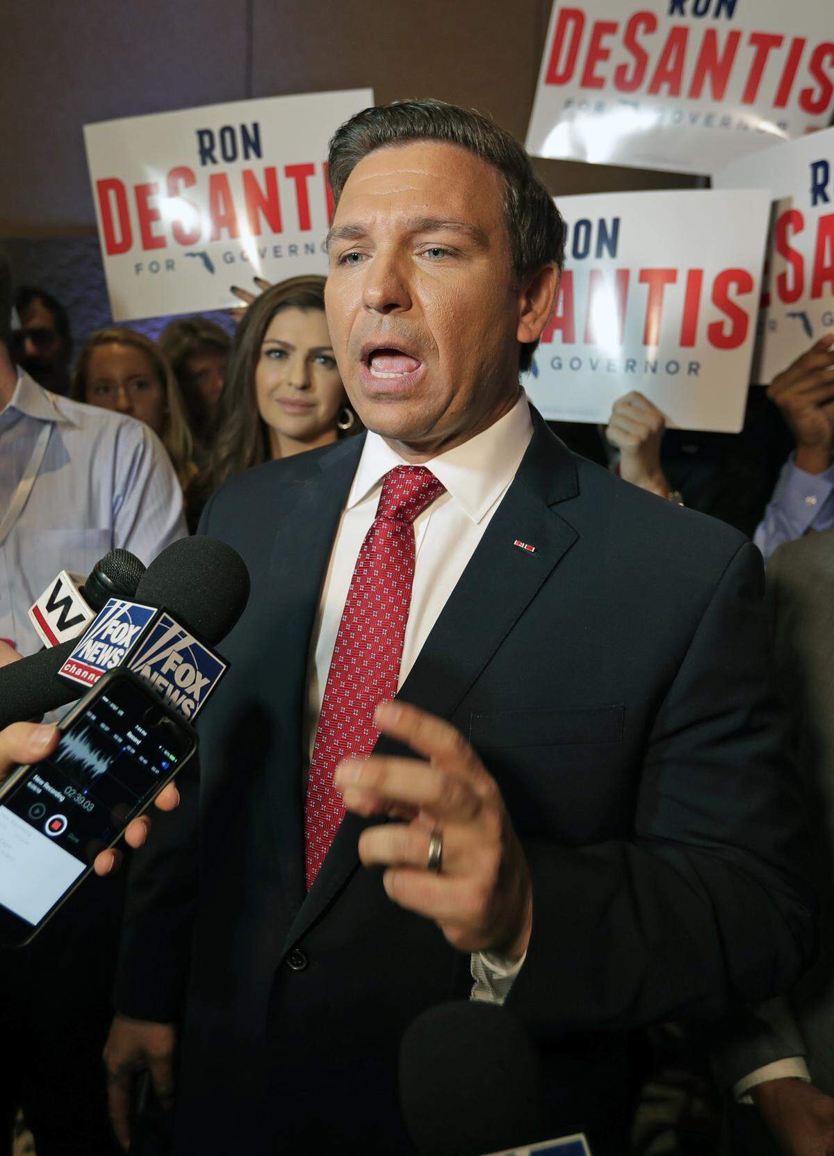 U.S. Rep. Ron DeSantis answers questions from reporters after a Florida Republican gubernatorial primary debate at the Republican Sunshine Summit Thursday, June 28, 2018, in Kissimmee.