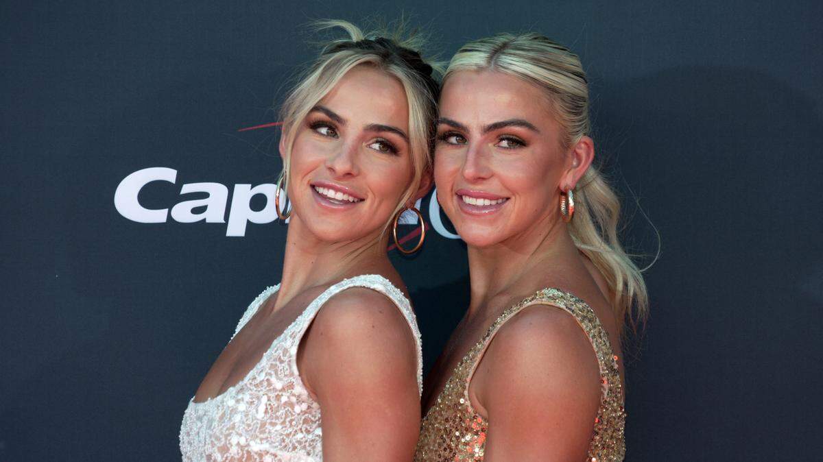 Jul 12, 2023; Los Angeles, CA, USA; Hanna Cavinder and Haley Cavinder arrive on the red carpet before the 2023 ESPYS at the Dolby Theatre. Mandatory Credit: Kirby Lee-USA TODAY Sports