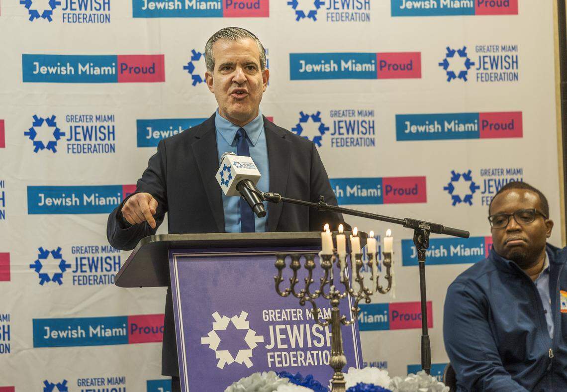 Miami Beach Mayor Steven Meiner speaks about antisemitism in South Florida during an event at the Greater Miami Jewish Federation on Thursday, Dec. 18, 2025.