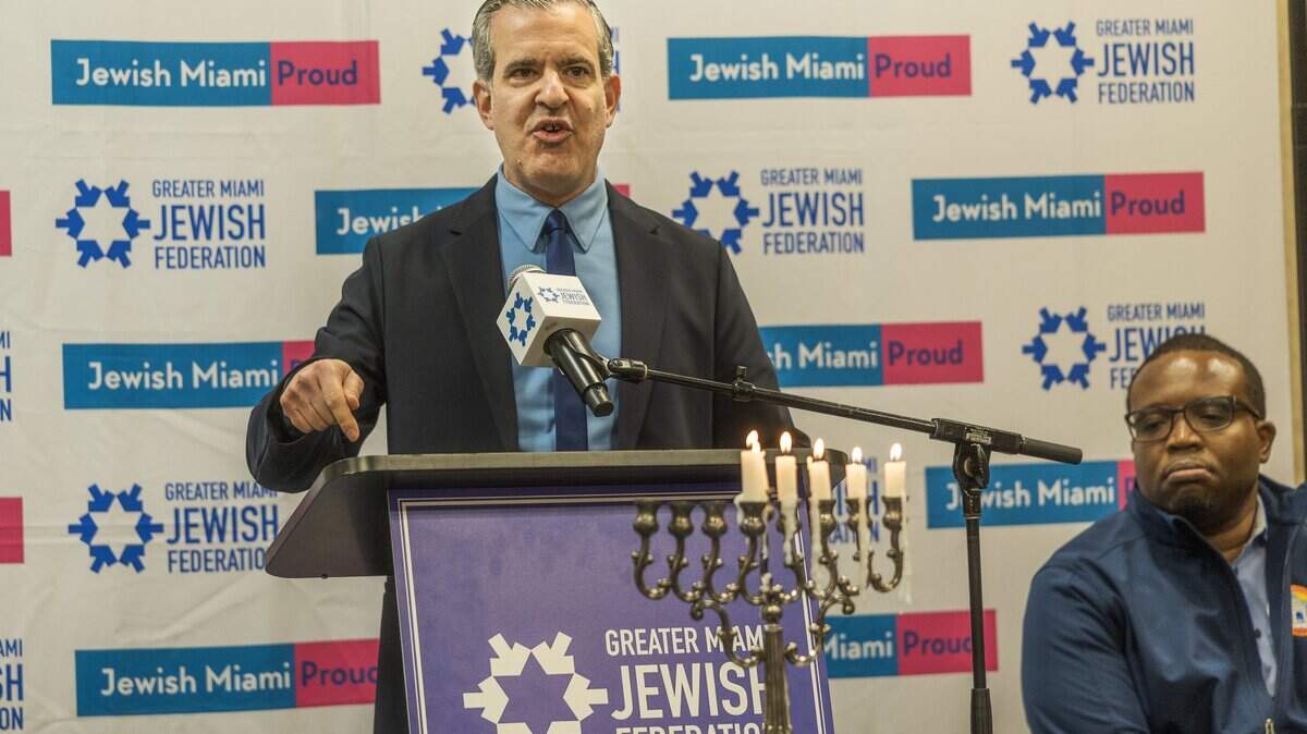 Miami Beach Mayor Steven Meiner speaks about rising levels of antisemitism in South Florida during a gathering with over a dozen city leaders held at the Greater Miami Jewish Federation.