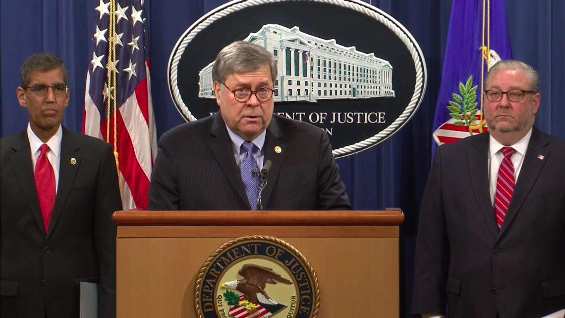 U.S. Attorney General William Barr announces the criminal charges against Padrino and other top Venezuelan officials on March 26, 2020.