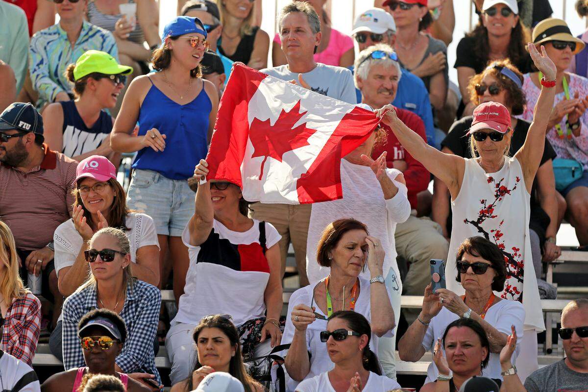 Canadian fans show their support to Bianca Andreescu of Canada during her match against Irina-Camelia Begu of Romania at Miami Open tennis tournament on Thursday, March 21, 2019, at Hard Rock Stadium in Miami Gardens.