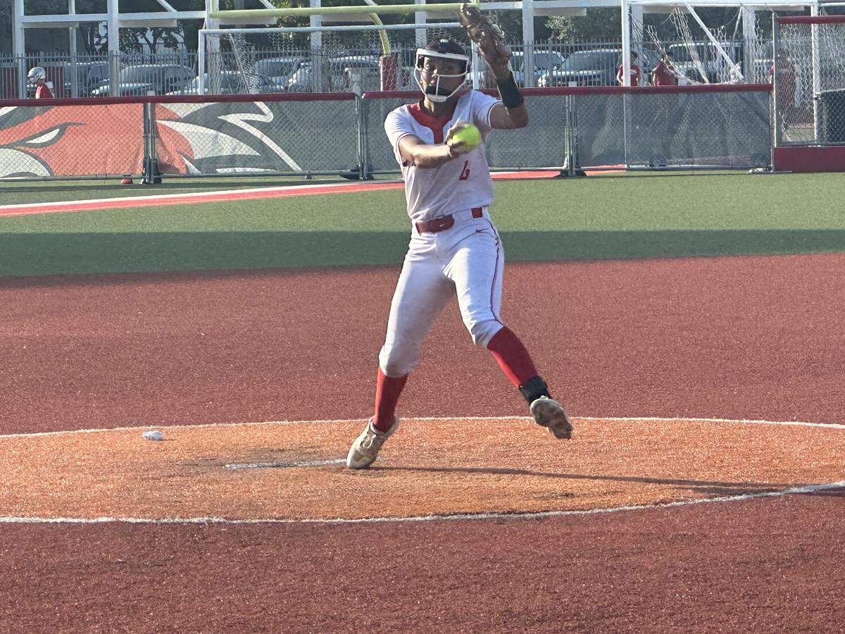 Doral Academy freshman Camila Diaz pitches during Thursday's Region 4-6A quarterfinal against South Broward at Doral Academy.