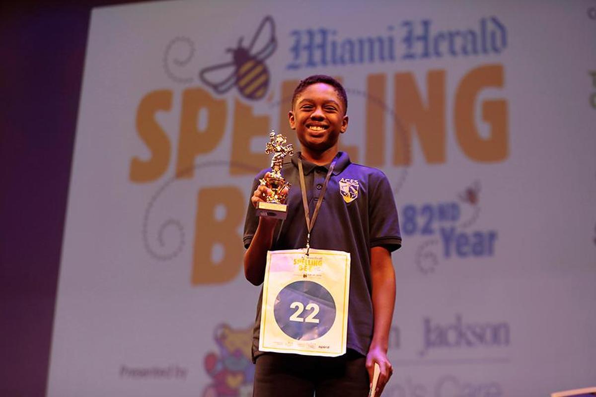 Aventura City of Excellence School sixth-grader James Reese, 11, came in third place at the Miami Herald Spelling Bee at the Charles F. Dodge City Center, Pembroke Pines, on Thursday, March 17, 2022.