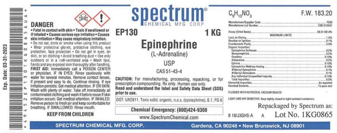 The label on one of the recalled lots of Epinephrine (L-Adrenaline)