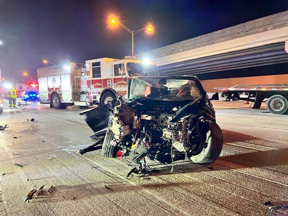 A deadly crash involving eight vehicles closed the southbound lanes of I-95 in Miami south of Northwest 62nd Street.
