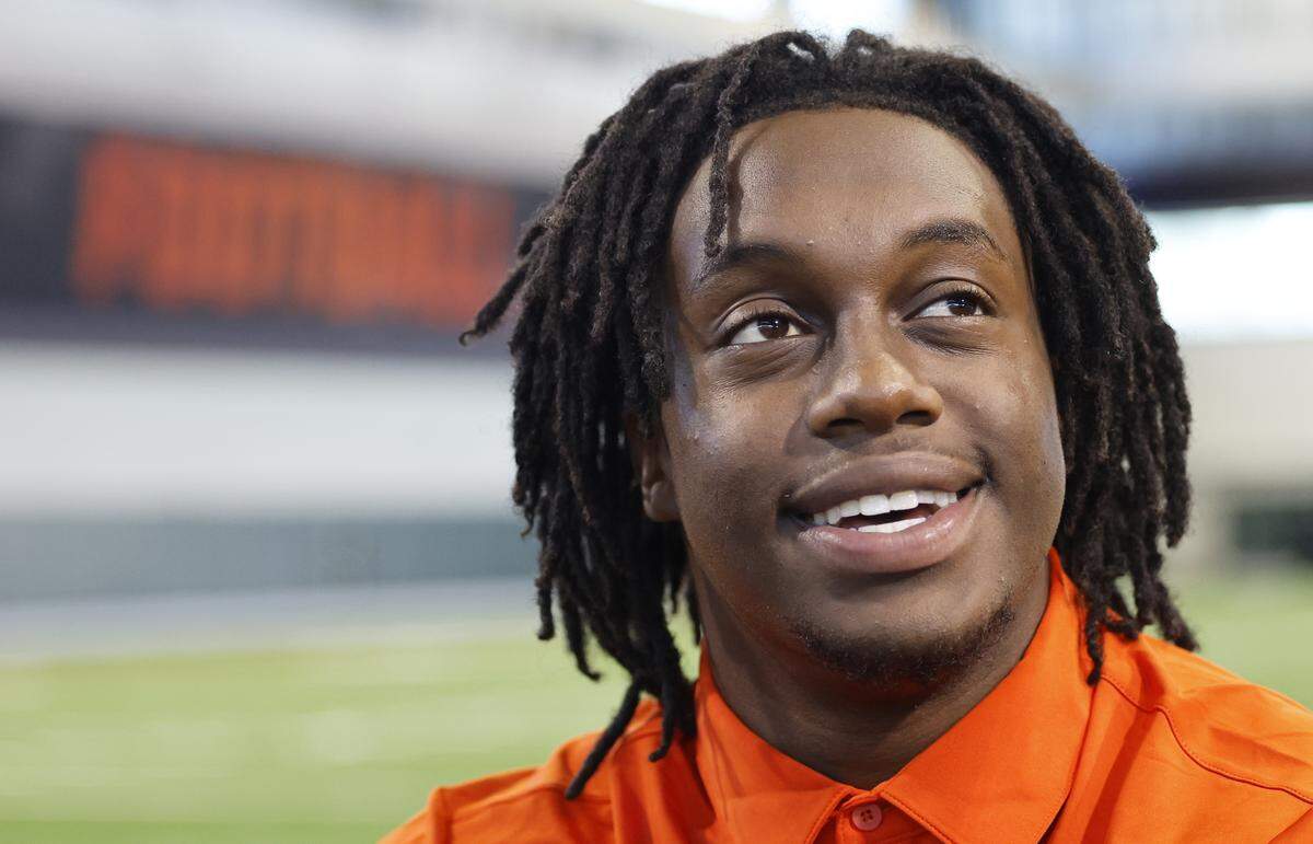 Miami Hurricanes defensive lineman Hayden Lowe speaks to reporters during Media Day at the Carol Soffer Indoor Practice Facility in Coral Gables, Florida, on Wednesday, July 30, 2025.