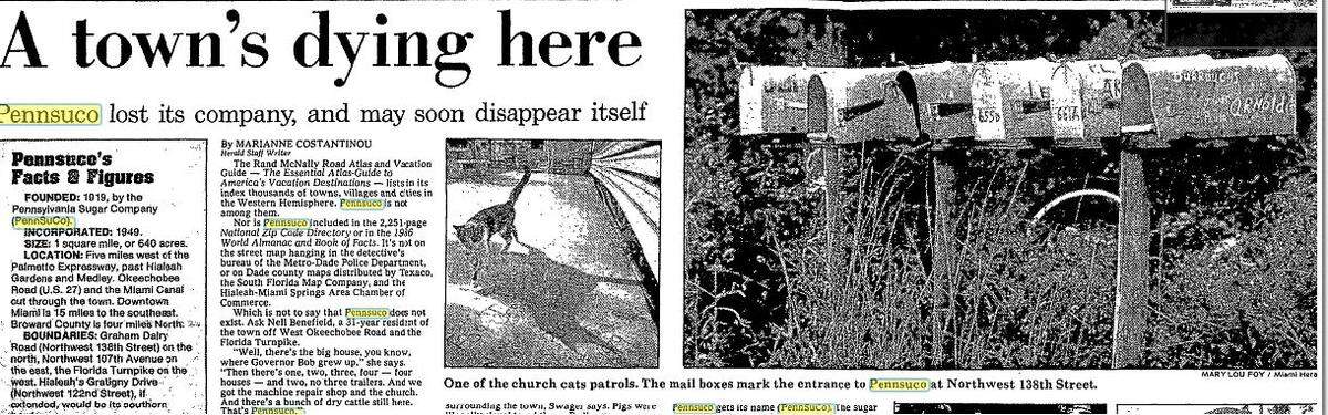 A newspaper article on Pennsuco.