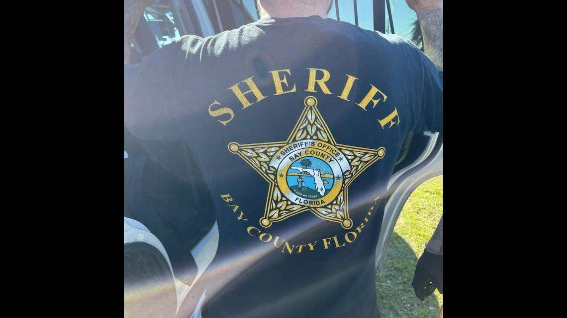 A Panama City, Florida, man is accused of using this shirt to impersonate a deputy, according to the Bay County Sheriff’s Office.