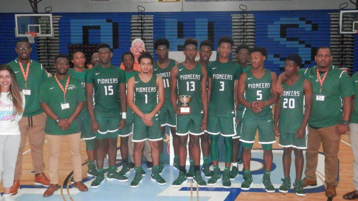The North Miami Pioneers boys basketball team came up just a little short Saturday night and had to pose with the runner-up trophy after falling to St. Maria Goretti in the finals of the Junior Orange Bowl Basketball Classic at Palmetto High School.