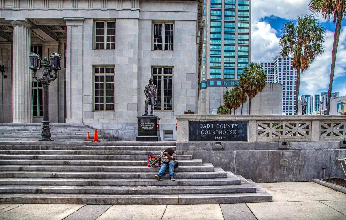 A bronze statue of Henry M. Flagler, industrialist and founder of the Florida East Coast Railway, is displayed at the Miami-Dade County Courthouse, formerly known as the Dade County Courthouse. The historic courthouse is at 73 West Flagler St. in Miami, on Thursday, July 29, 2021.