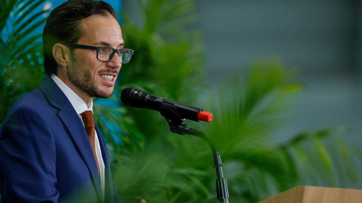 New Miami Dolphins head coach Mike McDaniel speaks at his introductory press conference at Baptist Health Training Complex in Hard Rock Stadium on Thursday, February 10, 2022 in Miami Gardens, Florida.