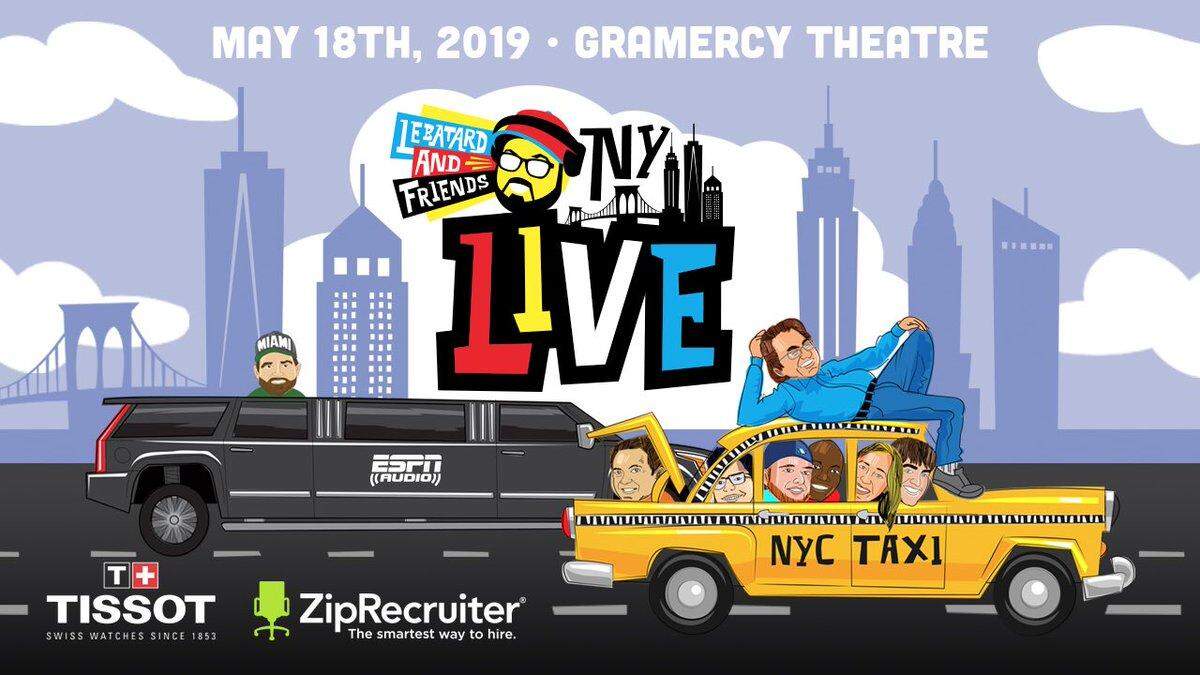 A poster promoting the upcoming Le Batard and Friends live stage show in New York.