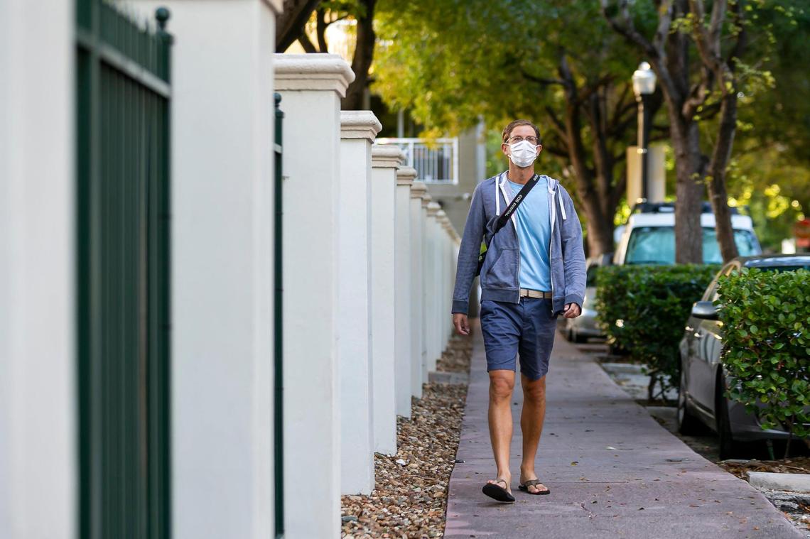 Miami Beach resident Matthew Gultanoff, 35, makes his way toward South Pointe Park on Wednesday, Jan. 20, 2021. Gultanoff often spots cruise ship pollution from the park and worries about its effect on air quality and sea level rise.