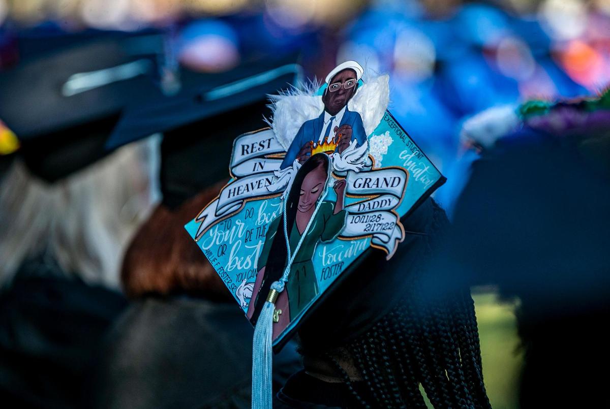 A message on a mortarboard at the Spring 2022 Commencement ceremony at Florida Memorial University in Miami Gardens, on Saturday May 14, 2022.