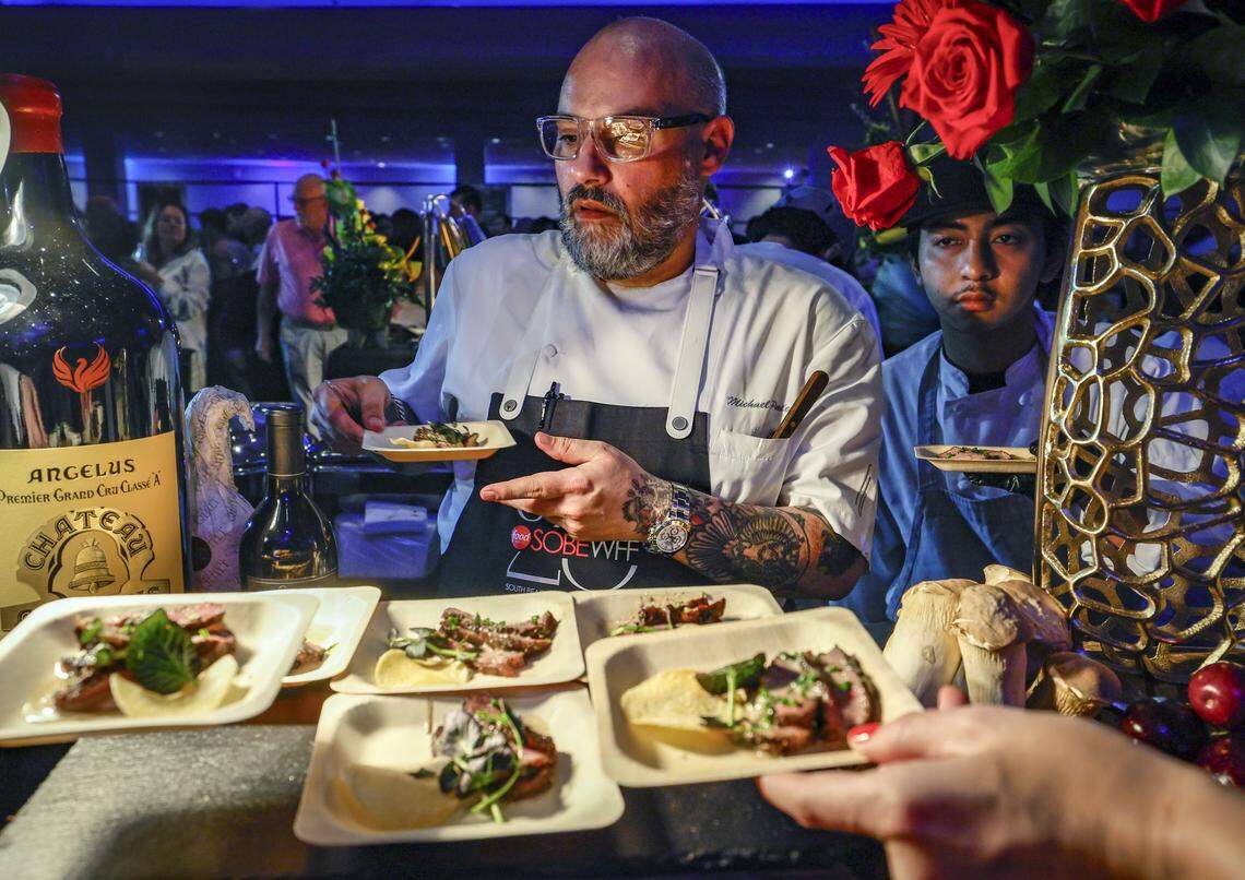 Prime 54 Chef Michael Paley serves Pepper-Crusted Waryu Striploin as the Fontainebleau Miami Beach presents Wine Spectator's Best of the Best with 60 of the nation’s most acclaimed chefs and more than 65 of the world’s premier wineries at the resort hotel on Friday, February 20, 2026.