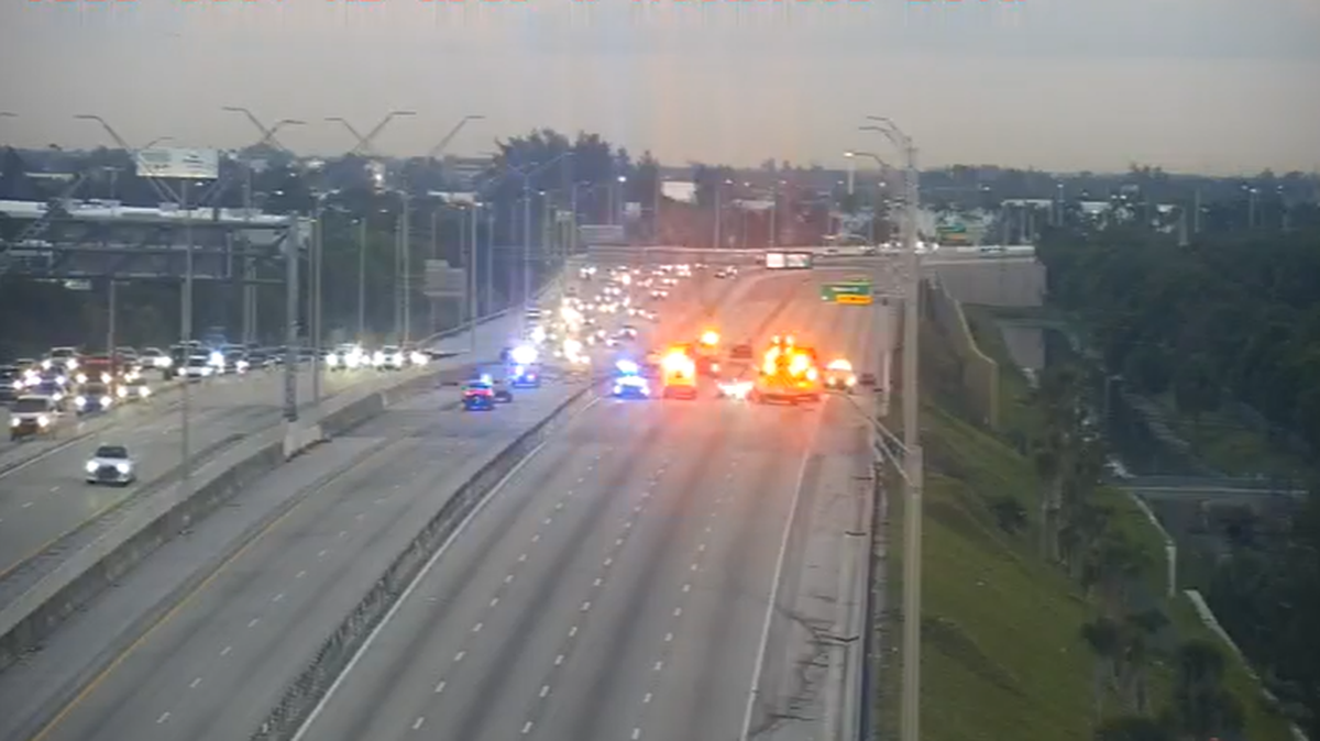 A fatal crash on Interstate 95 closed all northbound lanes in Pompano Beach on Monday, April 1, 2024. Hours after the early morning traffic crash, traffic was backed up beyond Prospect Road.