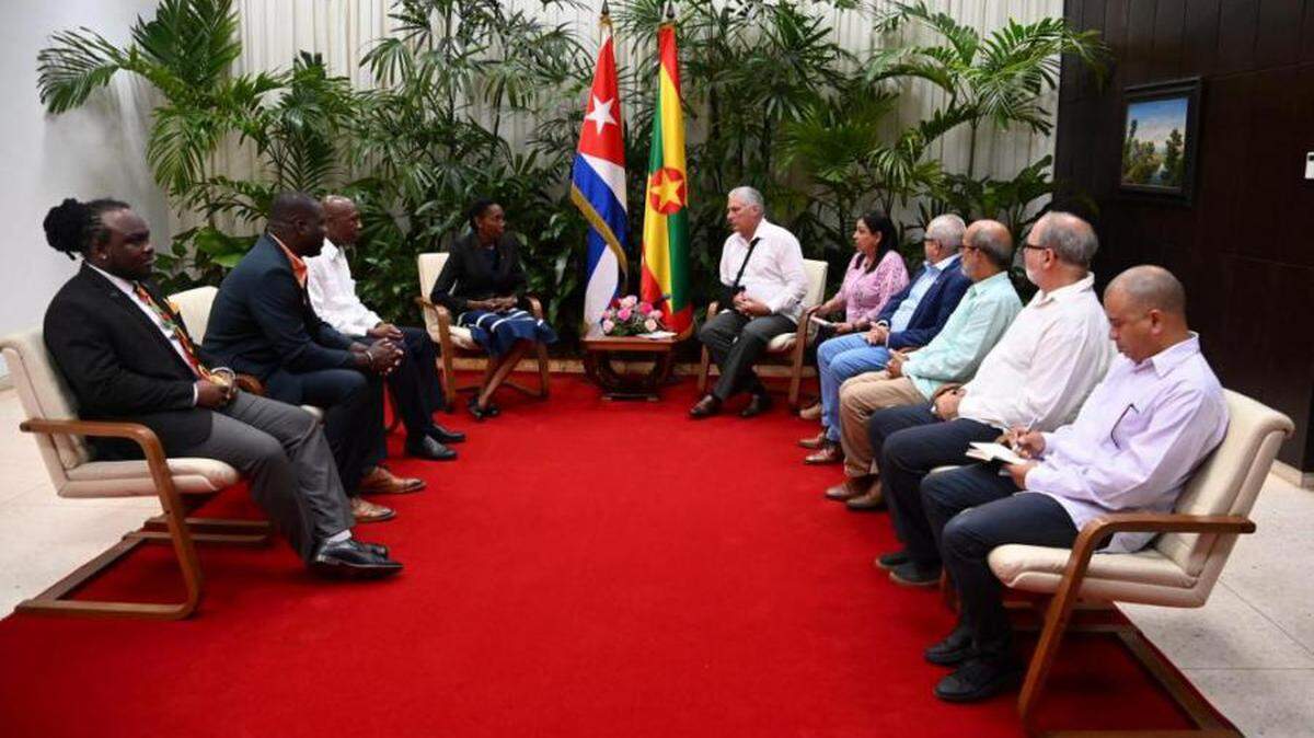 Cuban President Miguel Díaz-Canel Bermúdez receives a delegation of lawmakers from Grenada during an official visit to Cuba in September 2024.