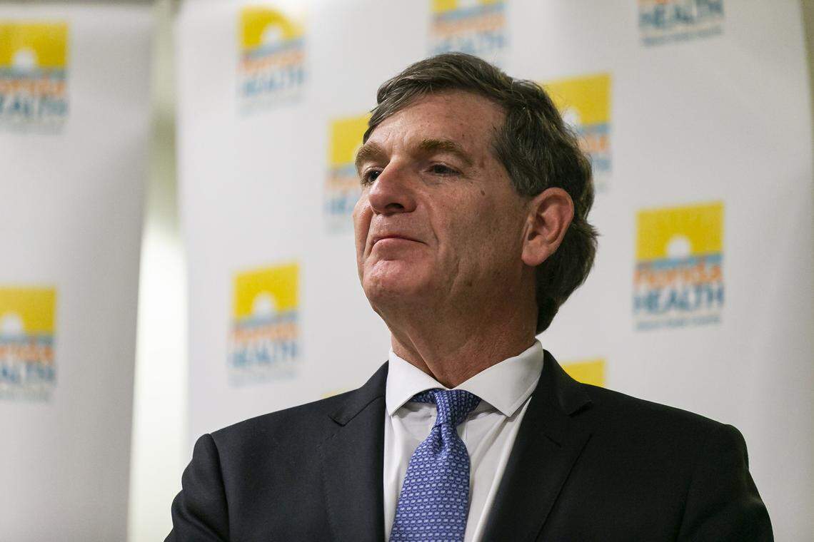 Florida Surgeon General Scott Rivkees speaks to the media about the coronavirus during a press conference on Monday, March 2, 2020, at the Florida Department of Health in Miami-Dade County.