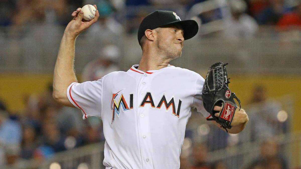 Miami Marlins pitcher Trevor Richards pitches during the second inning of a Major League Baseball interleague game against the New York Yankees at Marlins Park on Aug. 22.