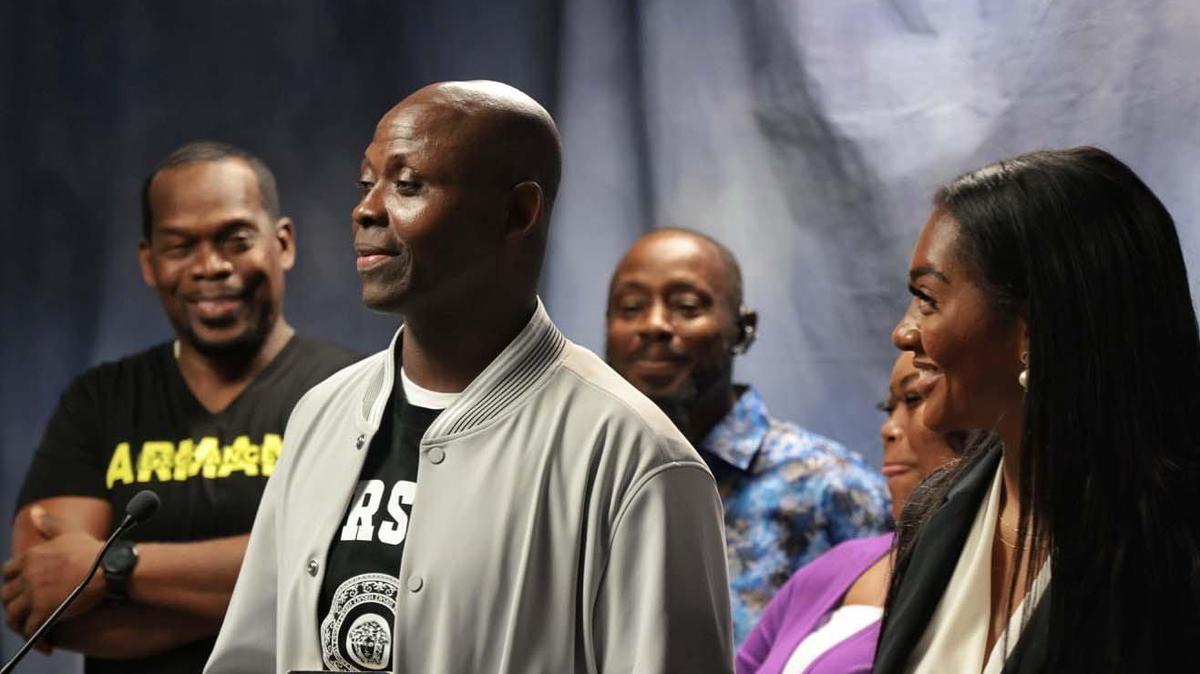 On Wednesday, April 27, 2022, Thomas James, who has spent 30 years in prison for murder, speaks to the media, surrounded by supporters, his attorney and family members, after his murder conviction was vacated by Judge Miguel M. de la O. James spoke at a short press conference at the State Attorney’s Office.