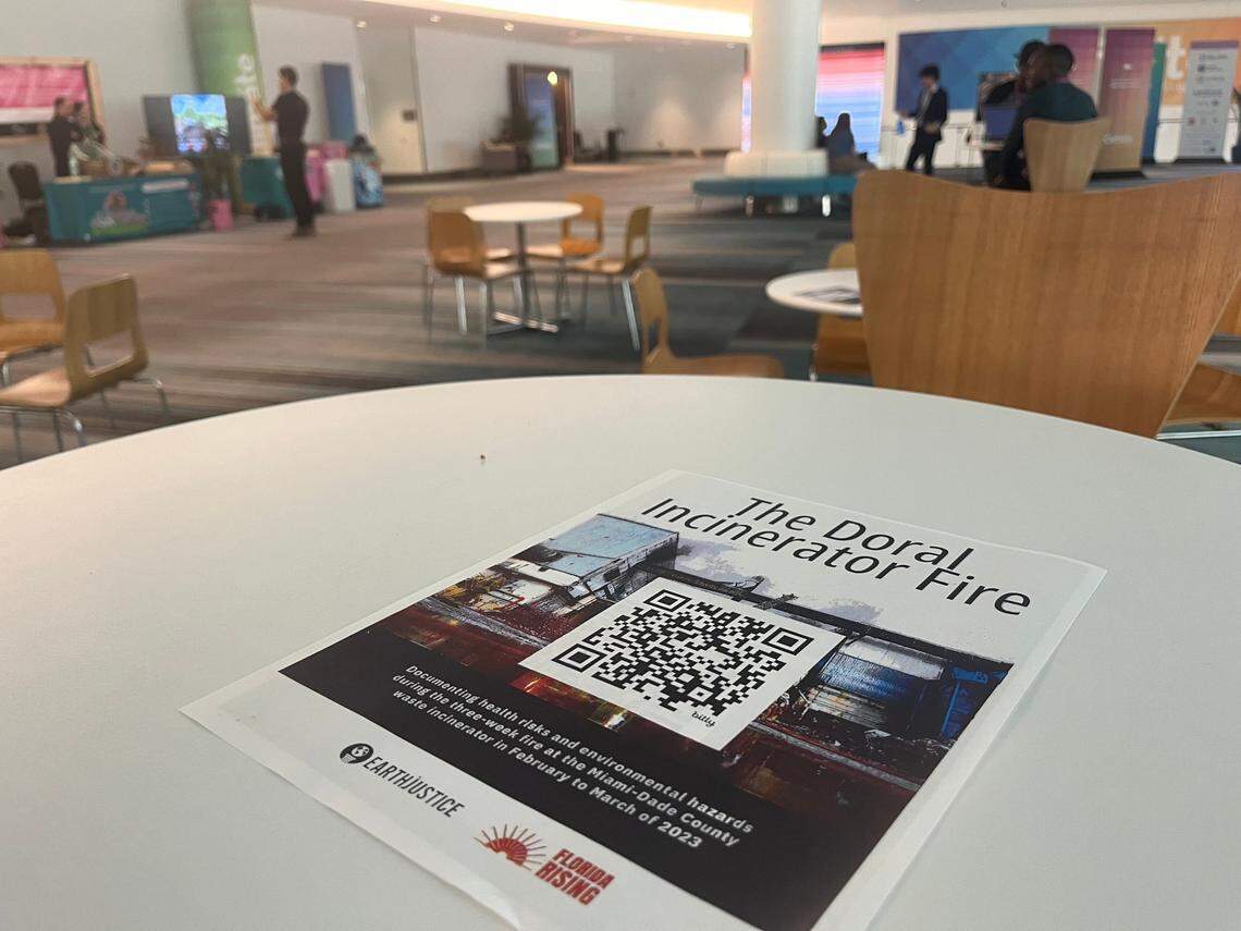 FLyers left on tables at Aspen Ideas: Climate conference by members of Florida Rising, an activist group that disrupted a panel to advocate about the issues with burning trash to reduce climate emissions.