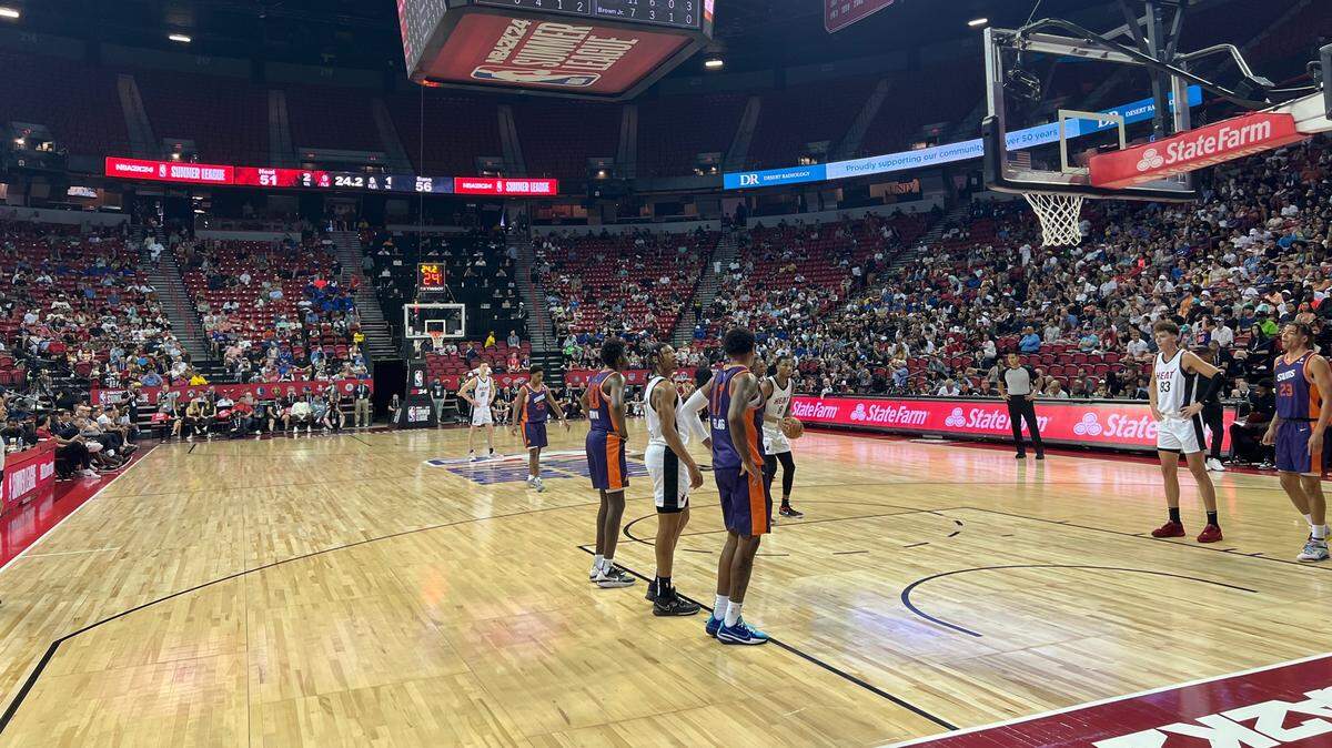 Jamal Cain attempts a free throw during the Miami Heat’s summer league game against the Phoenix Suns at Thomas & Mack Center in Las Vegas on July 10, 2023.