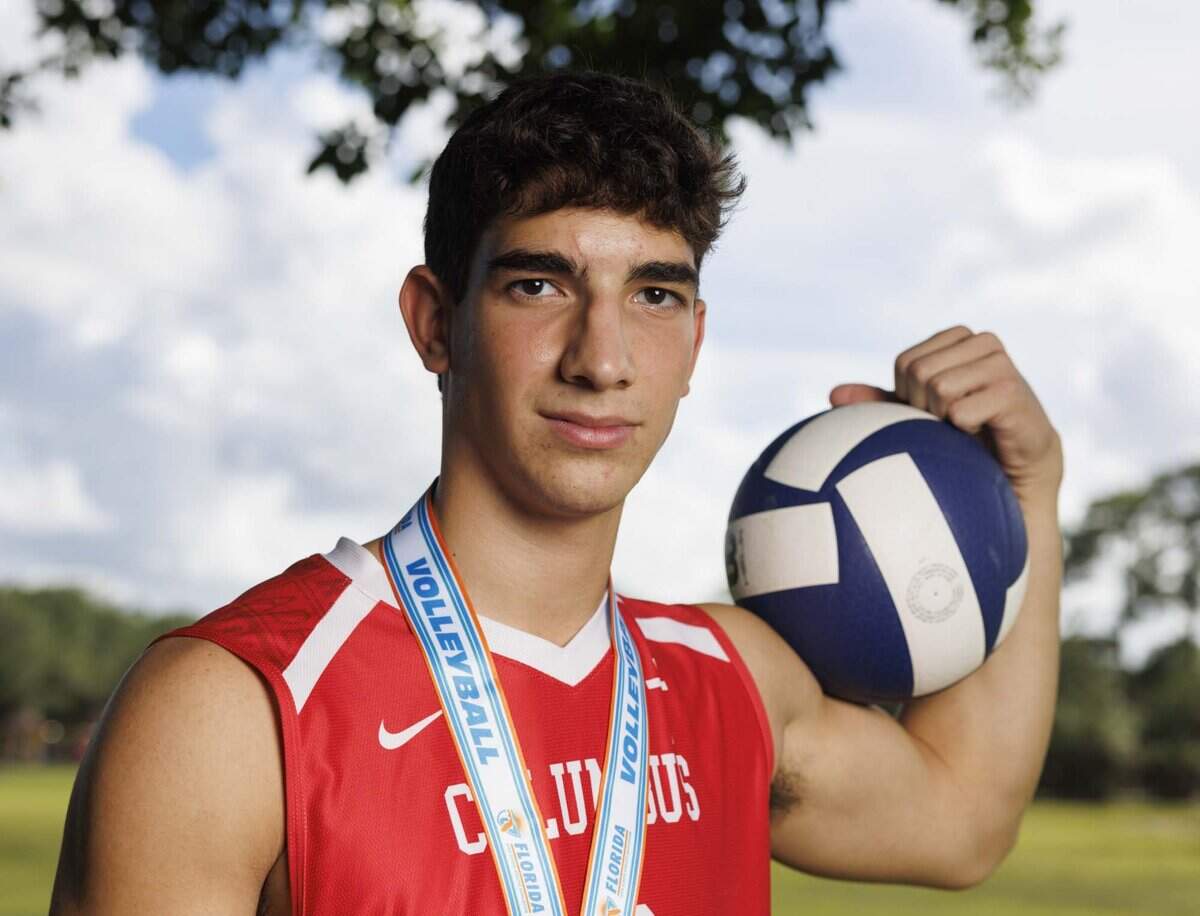 Lucas Riva, volleyball player at Columbus High School, poses during the Miami Herald's player of the year photoshoot on Wednesday, May 20, 2026, at AD Barnes Park in Miami, Fla.