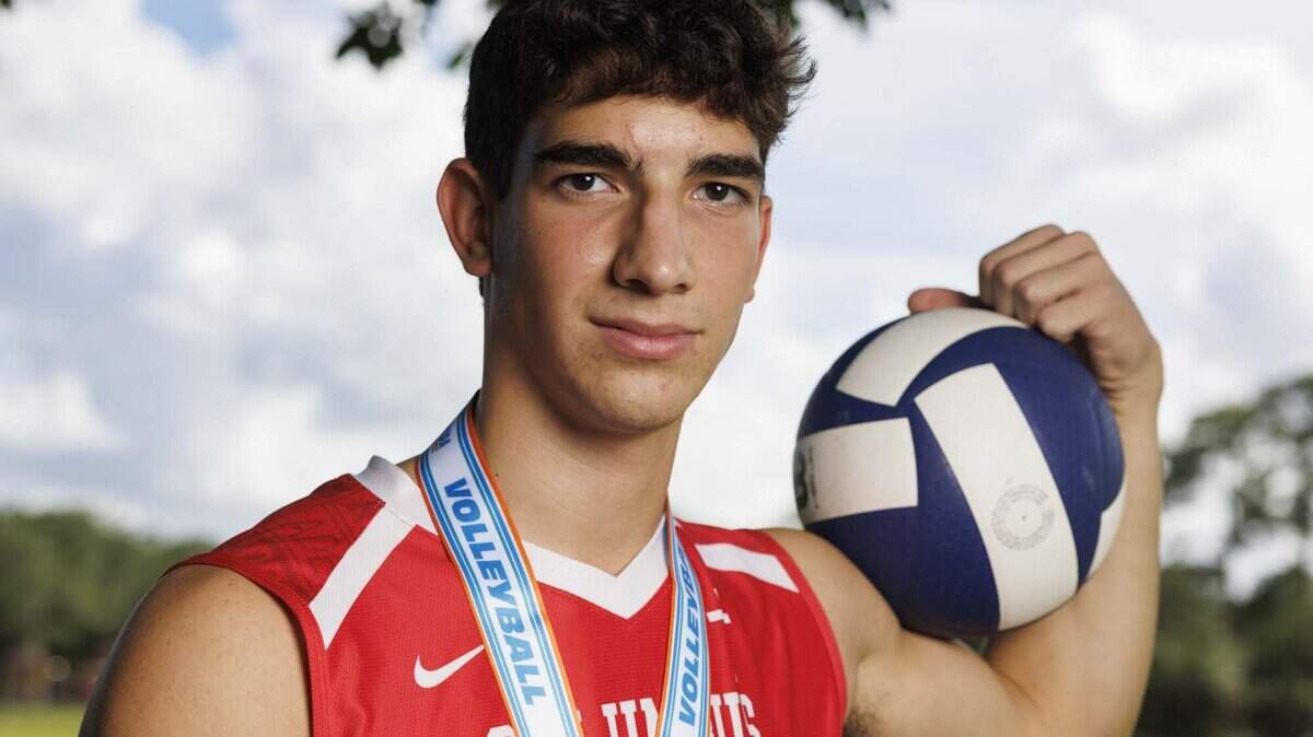 Lucas Riva, volleyball player at Columbus High School, poses during the Miami Herald's player of the year photoshoot on Wednesday, May 20, 2026, at AD Barnes Park in Miami, Fla.