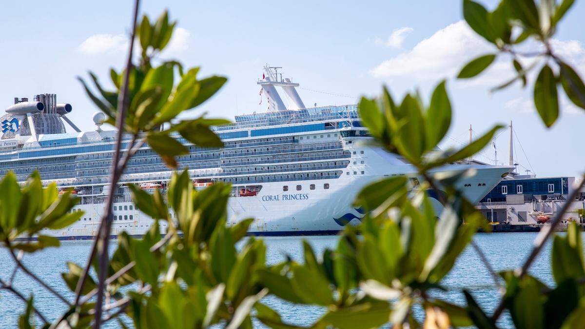 The Coral Princess docks at the Port of Miami in Miami, Florida on Saturday, April 4, 2020 with several passengers sick with COVID-19 on board.
