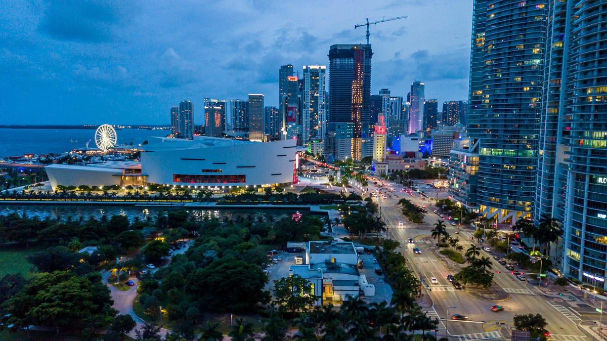 Aerial view of Biscayne Boulevard in downtown Miami.