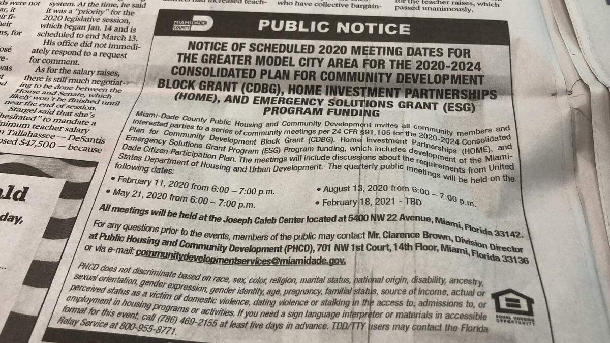 This public notice ad was published Monday, February 3, 2020, in the Miami Herald.
