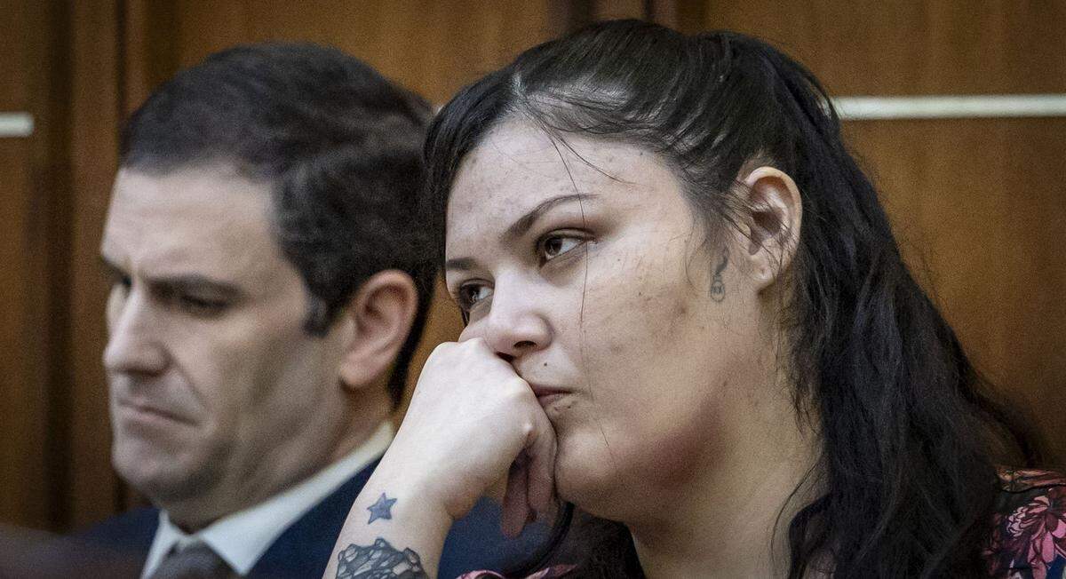 Miami, FL, October 16, 2025 - Daisy Link, right, who made headlines for getting pregnant while being held in TGK, listens to the prosecution make their final arguments along with her attorney. Link is accused of fatally shooting her long-time partner in the leg in Homestead.