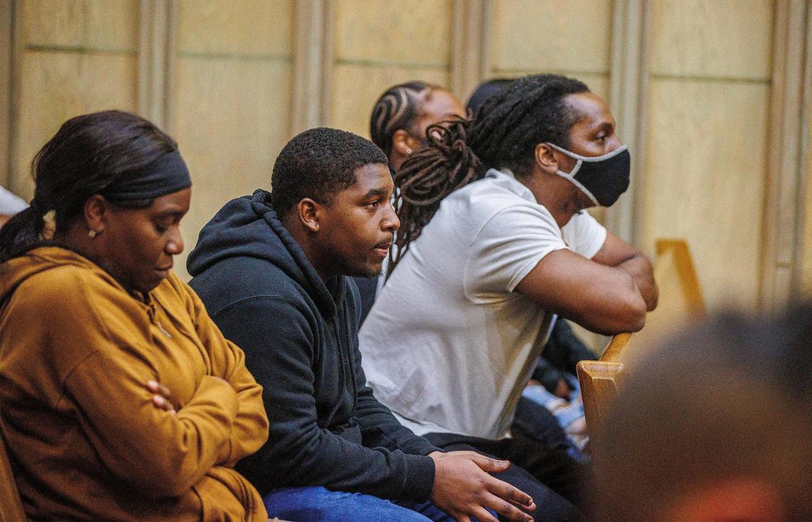 Family members of defendant Davonte Barnes react as Judge Marisa Tinkler Mendez reads the verdict that found him guilty of several counts of second-degree murder and second-degree attempted murder during a mass shooting at at El Mula banquet hall in Northwest Miami-Dade two years ago. The hearing is taking place at the Gerstein Justice Bldg in Miami on Friday, September 29, 2023.