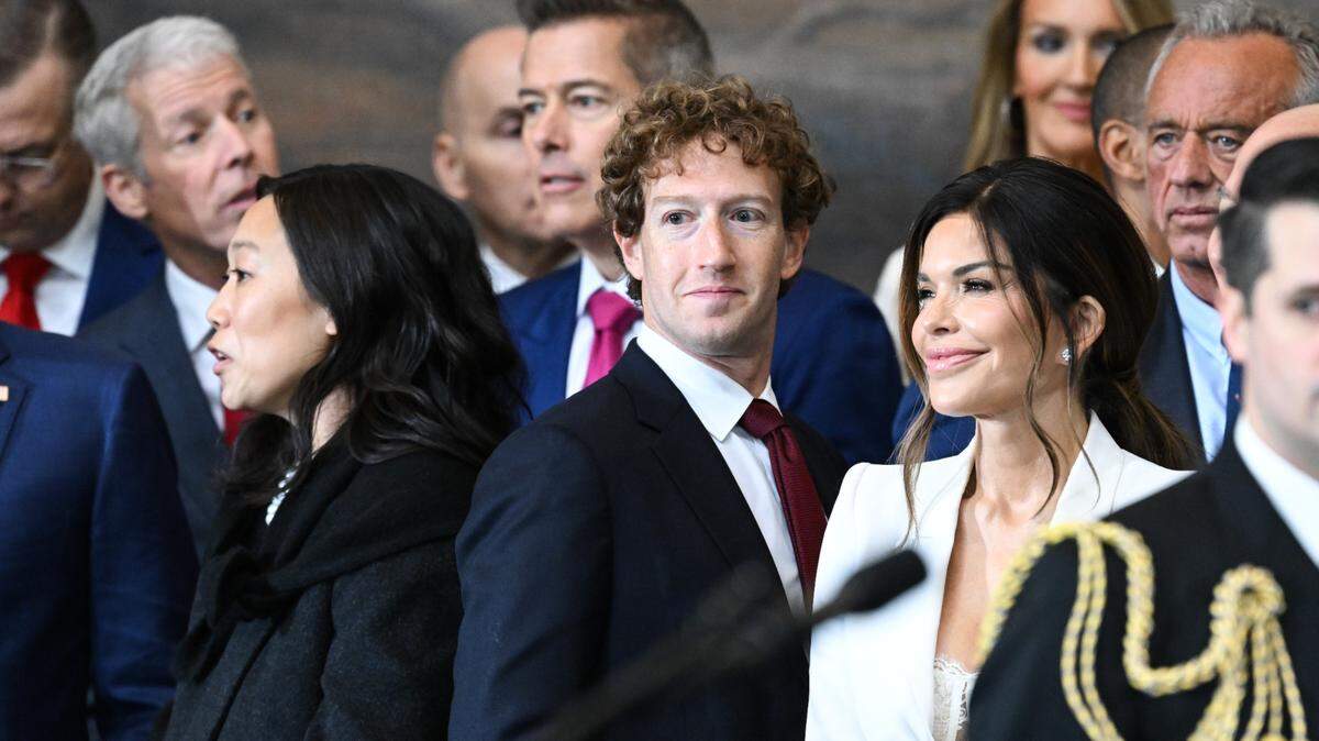 Priscilla Chan, (L-R) stands with CEO of Meta and Facebook Mark Zuckerberg and Lauren Sanchez at the inauguration ceremony before Donald Trump is sworn in as the 47th U.S. president in Washington on Jan. 20.